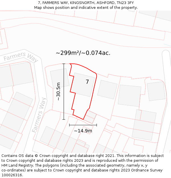 7, FARMERS WAY, KINGSNORTH, ASHFORD, TN23 3FY: Plot and title map