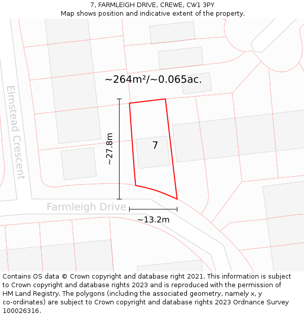 7, FARMLEIGH DRIVE, CREWE, CW1 3PY: Plot and title map