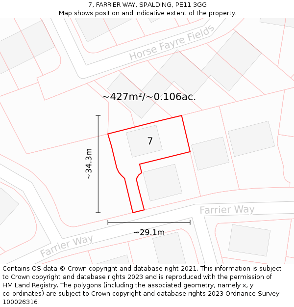 7, FARRIER WAY, SPALDING, PE11 3GG: Plot and title map