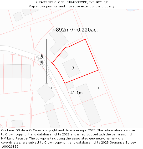 7, FARRIERS CLOSE, STRADBROKE, EYE, IP21 5JF: Plot and title map