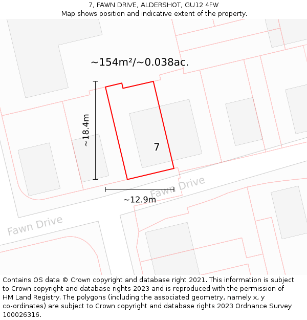 7, FAWN DRIVE, ALDERSHOT, GU12 4FW: Plot and title map