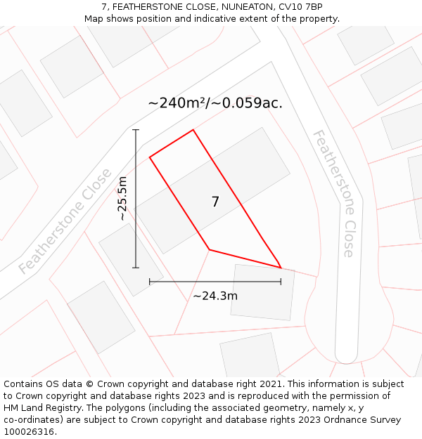 7, FEATHERSTONE CLOSE, NUNEATON, CV10 7BP: Plot and title map