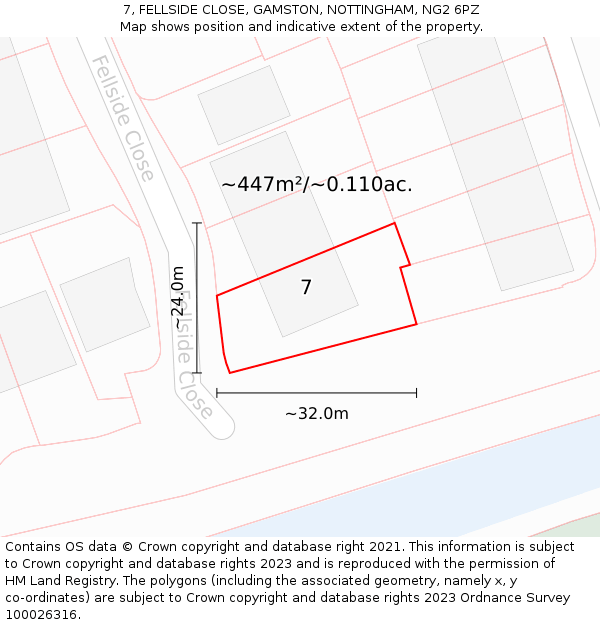 7, FELLSIDE CLOSE, GAMSTON, NOTTINGHAM, NG2 6PZ: Plot and title map