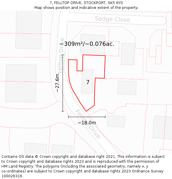 7, FELLTOP DRIVE, STOCKPORT, SK5 6YS: Plot and title map