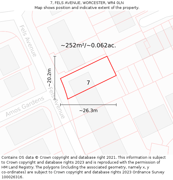 7, FELS AVENUE, WORCESTER, WR4 0LN: Plot and title map