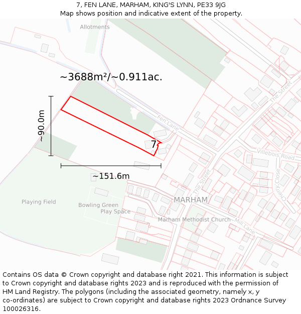 7, FEN LANE, MARHAM, KING'S LYNN, PE33 9JG: Plot and title map