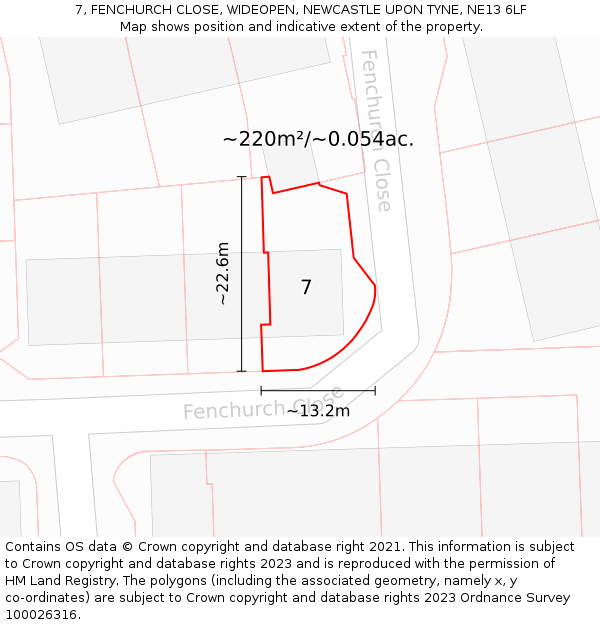 7, FENCHURCH CLOSE, WIDEOPEN, NEWCASTLE UPON TYNE, NE13 6LF: Plot and title map