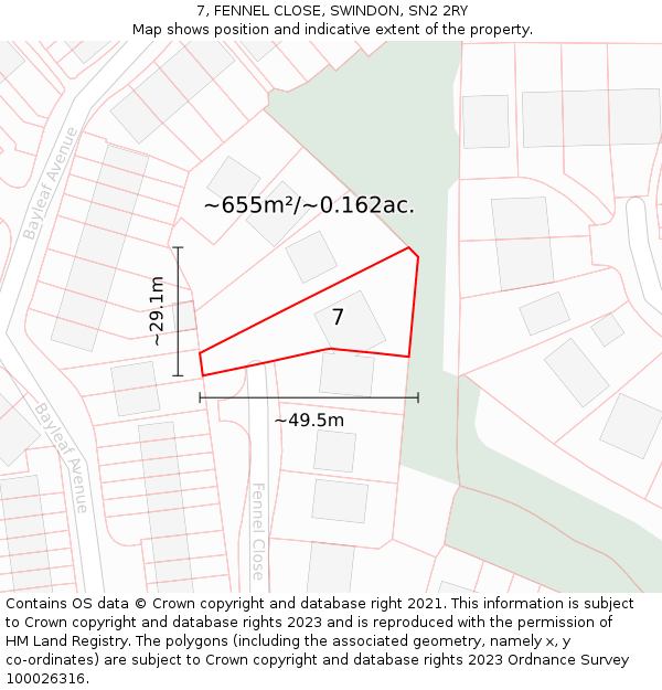 7, FENNEL CLOSE, SWINDON, SN2 2RY: Plot and title map