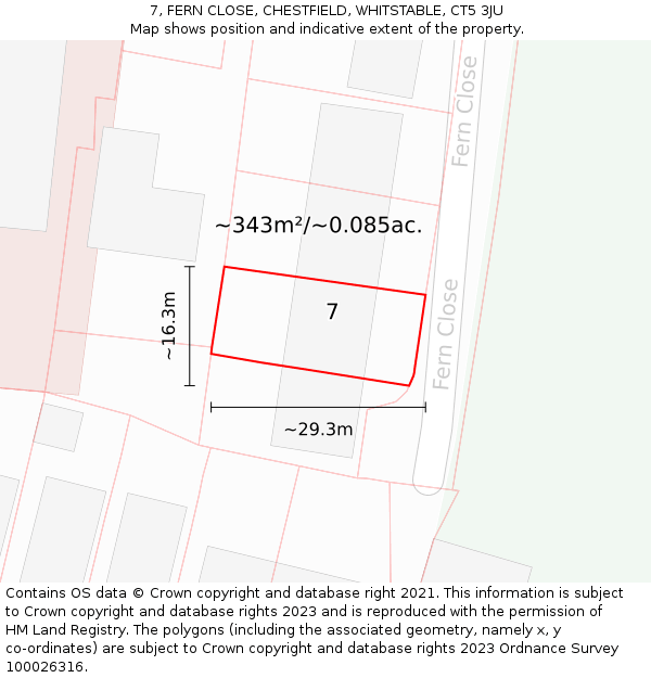 7, FERN CLOSE, CHESTFIELD, WHITSTABLE, CT5 3JU: Plot and title map