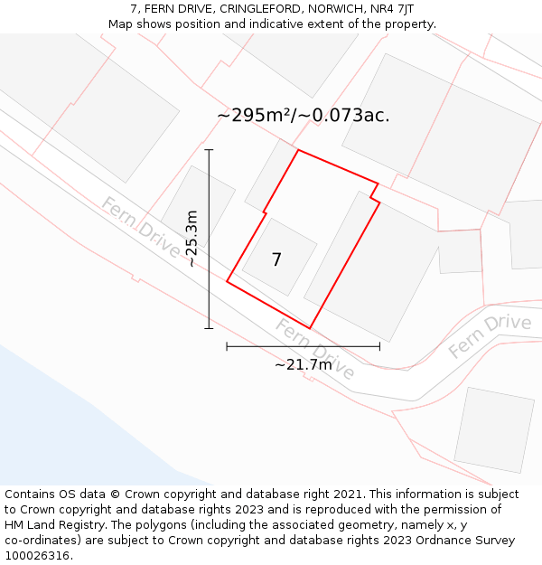 7, FERN DRIVE, CRINGLEFORD, NORWICH, NR4 7JT: Plot and title map