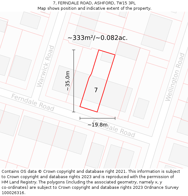 7, FERNDALE ROAD, ASHFORD, TW15 3PL: Plot and title map