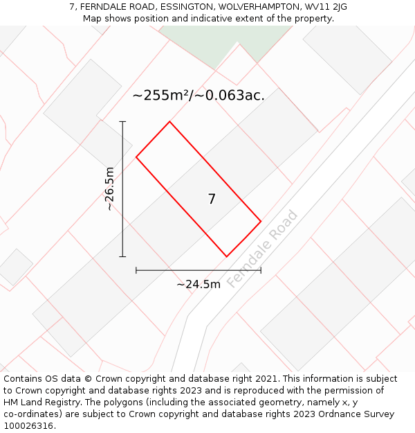 7, FERNDALE ROAD, ESSINGTON, WOLVERHAMPTON, WV11 2JG: Plot and title map