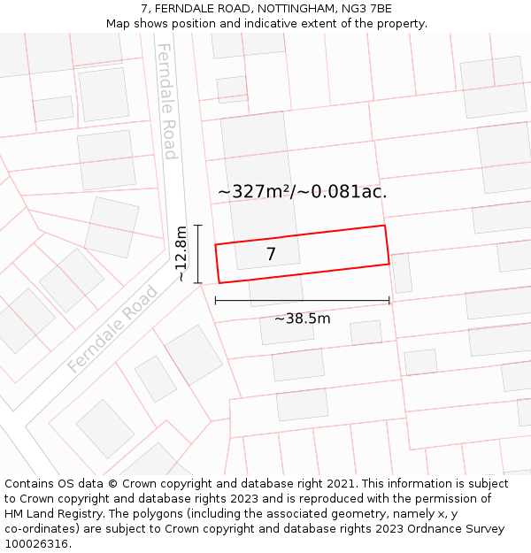 7, FERNDALE ROAD, NOTTINGHAM, NG3 7BE: Plot and title map
