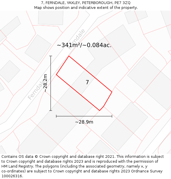 7, FERNDALE, YAXLEY, PETERBOROUGH, PE7 3ZQ: Plot and title map