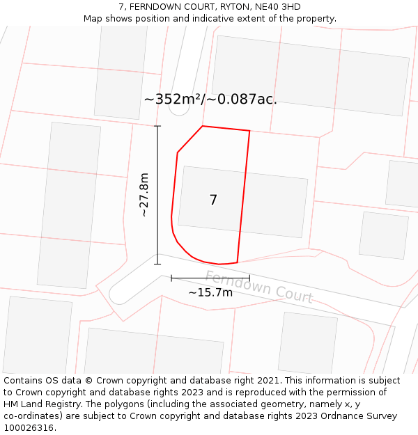 7, FERNDOWN COURT, RYTON, NE40 3HD: Plot and title map