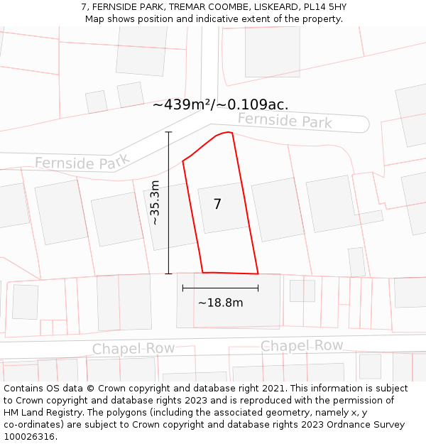 7, FERNSIDE PARK, TREMAR COOMBE, LISKEARD, PL14 5HY: Plot and title map