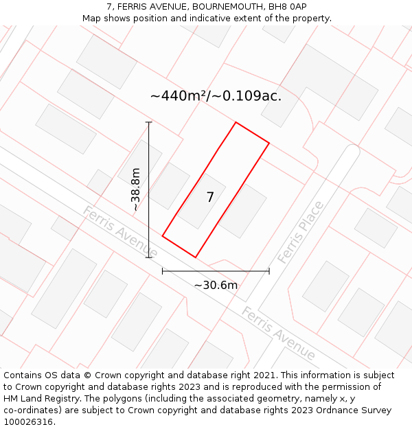 7, FERRIS AVENUE, BOURNEMOUTH, BH8 0AP: Plot and title map