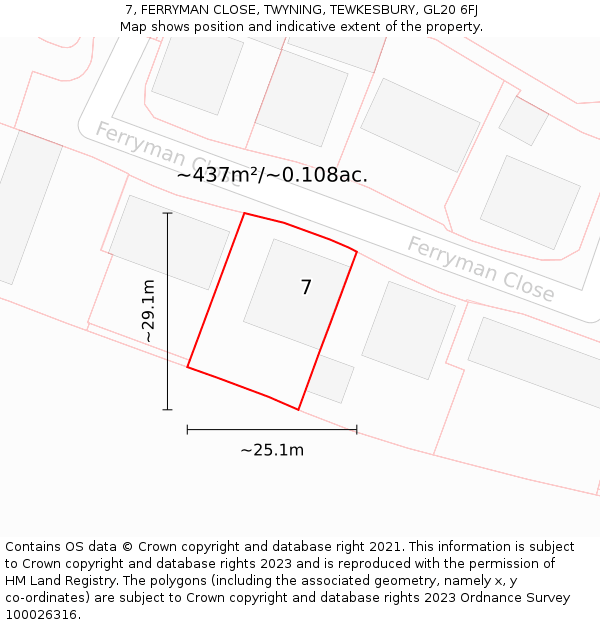 7, FERRYMAN CLOSE, TWYNING, TEWKESBURY, GL20 6FJ: Plot and title map