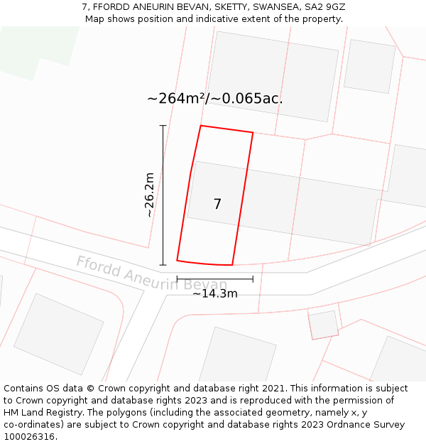 7, FFORDD ANEURIN BEVAN, SKETTY, SWANSEA, SA2 9GZ: Plot and title map