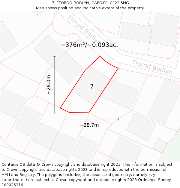 7, FFORDD BODLYN, CARDIFF, CF23 5NG: Plot and title map