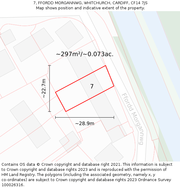 7, FFORDD MORGANNWG, WHITCHURCH, CARDIFF, CF14 7JS: Plot and title map