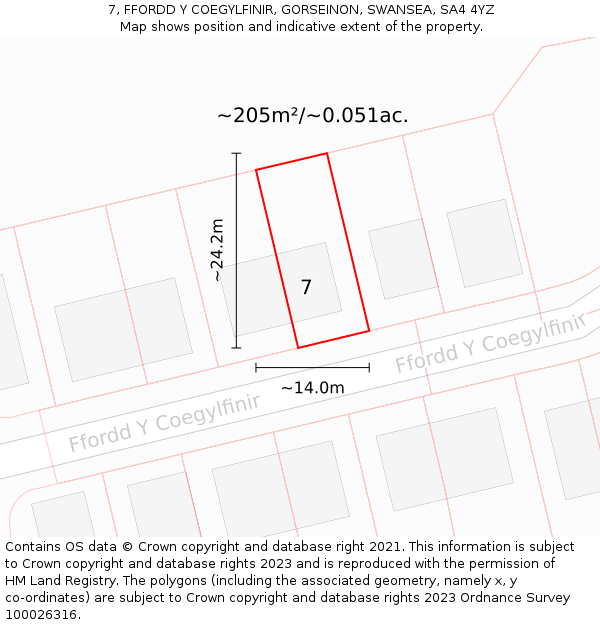 7, FFORDD Y COEGYLFINIR, GORSEINON, SWANSEA, SA4 4YZ: Plot and title map