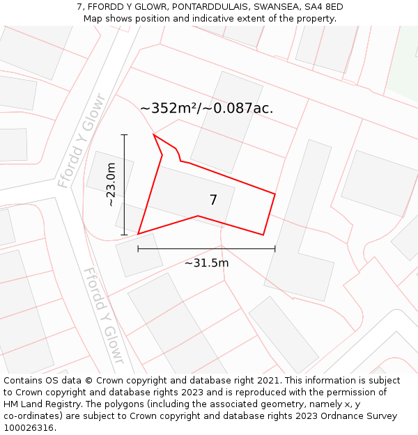 7, FFORDD Y GLOWR, PONTARDDULAIS, SWANSEA, SA4 8ED: Plot and title map