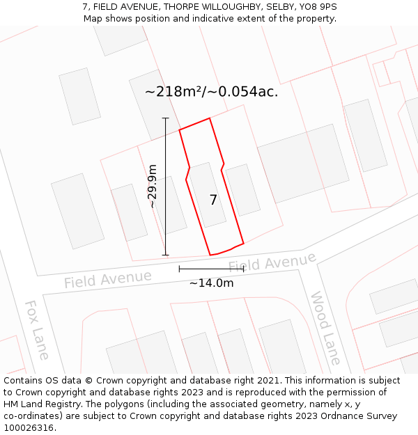 7, FIELD AVENUE, THORPE WILLOUGHBY, SELBY, YO8 9PS: Plot and title map