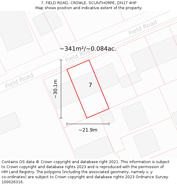 7, FIELD ROAD, CROWLE, SCUNTHORPE, DN17 4HP: Plot and title map