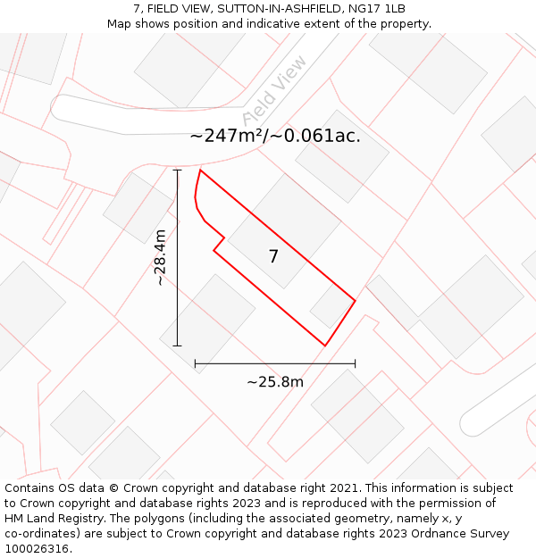 7, FIELD VIEW, SUTTON-IN-ASHFIELD, NG17 1LB: Plot and title map