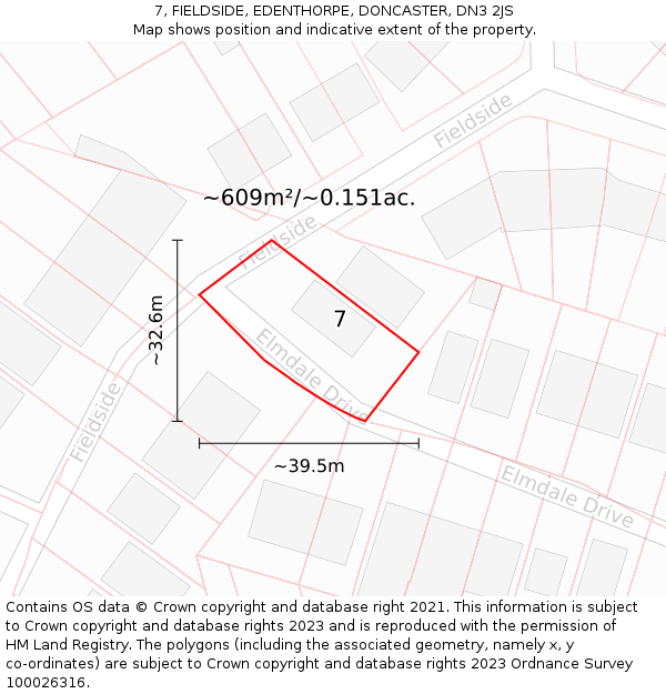7, FIELDSIDE, EDENTHORPE, DONCASTER, DN3 2JS: Plot and title map