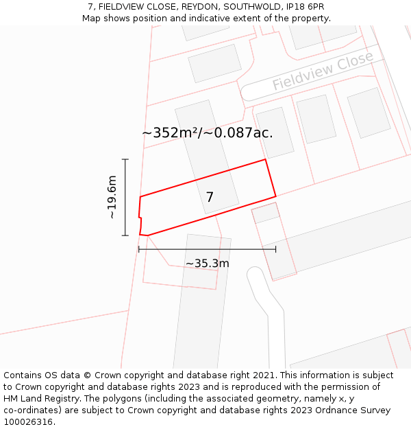 7, FIELDVIEW CLOSE, REYDON, SOUTHWOLD, IP18 6PR: Plot and title map