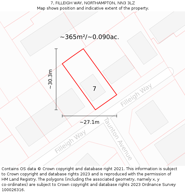 7, FILLEIGH WAY, NORTHAMPTON, NN3 3LZ: Plot and title map