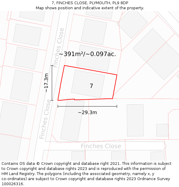 7, FINCHES CLOSE, PLYMOUTH, PL9 8DP: Plot and title map