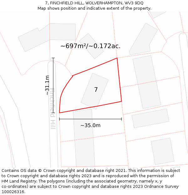 7, FINCHFIELD HILL, WOLVERHAMPTON, WV3 9DQ: Plot and title map