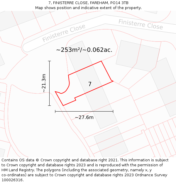 7, FINISTERRE CLOSE, FAREHAM, PO14 3TB: Plot and title map