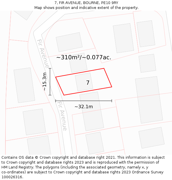 7, FIR AVENUE, BOURNE, PE10 9RY: Plot and title map