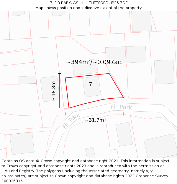 7, FIR PARK, ASHILL, THETFORD, IP25 7DE: Plot and title map