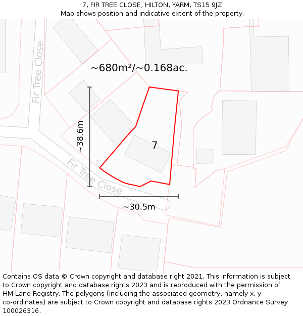 7, FIR TREE CLOSE, HILTON, YARM, TS15 9JZ: Plot and title map