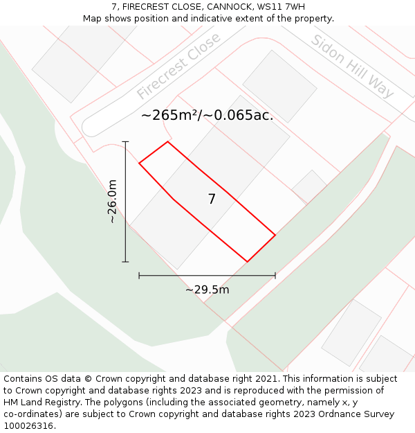 7, FIRECREST CLOSE, CANNOCK, WS11 7WH: Plot and title map