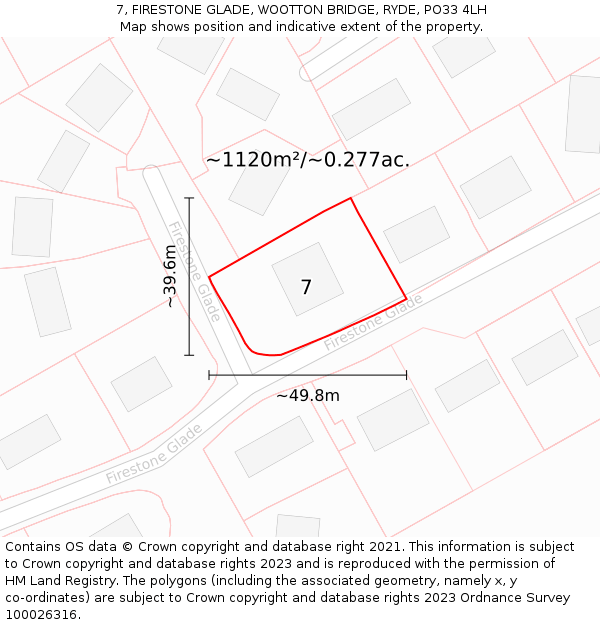 7, FIRESTONE GLADE, WOOTTON BRIDGE, RYDE, PO33 4LH: Plot and title map