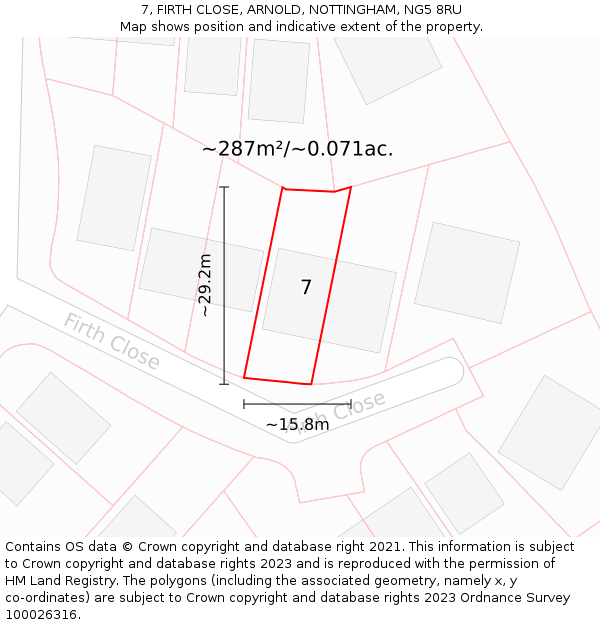 7, FIRTH CLOSE, ARNOLD, NOTTINGHAM, NG5 8RU: Plot and title map