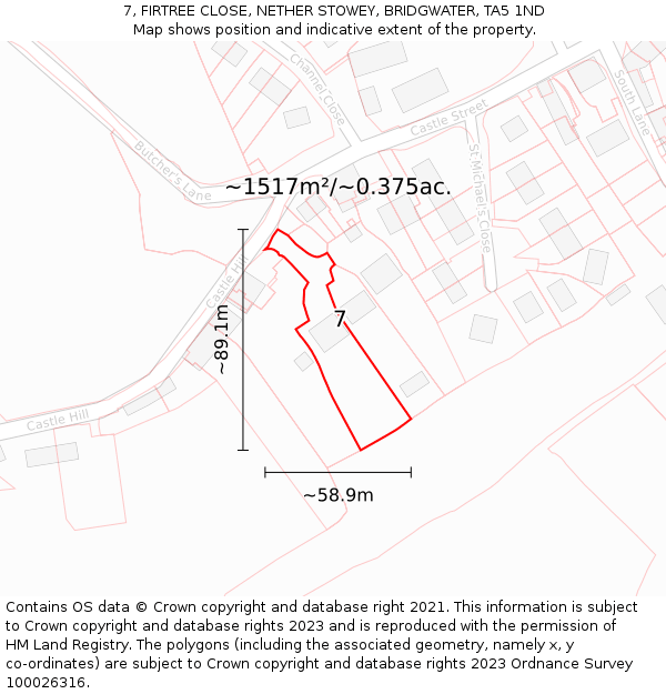 7, FIRTREE CLOSE, NETHER STOWEY, BRIDGWATER, TA5 1ND: Plot and title map