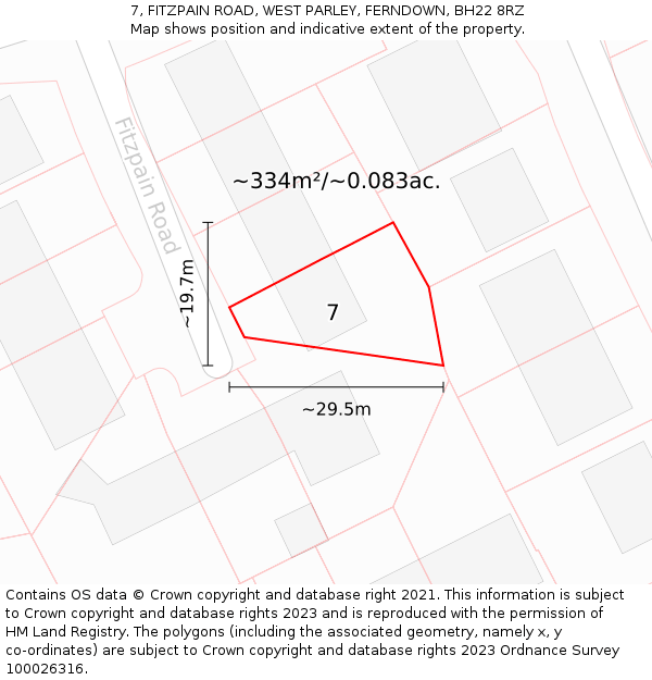 7, FITZPAIN ROAD, WEST PARLEY, FERNDOWN, BH22 8RZ: Plot and title map