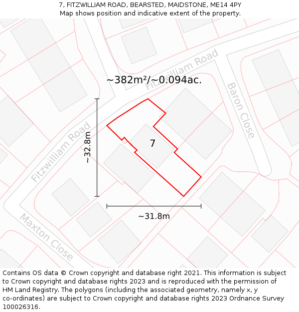 7, FITZWILLIAM ROAD, BEARSTED, MAIDSTONE, ME14 4PY: Plot and title map