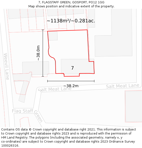 7, FLAGSTAFF GREEN, GOSPORT, PO12 1GG: Plot and title map