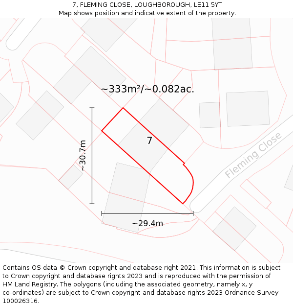7, FLEMING CLOSE, LOUGHBOROUGH, LE11 5YT: Plot and title map