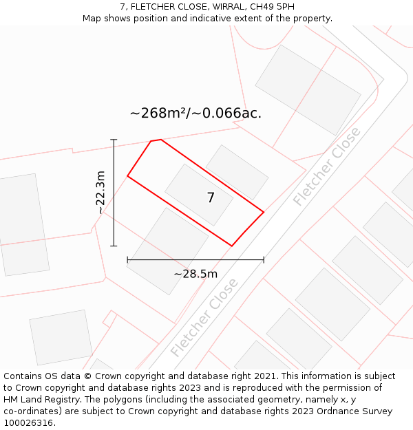 7, FLETCHER CLOSE, WIRRAL, CH49 5PH: Plot and title map