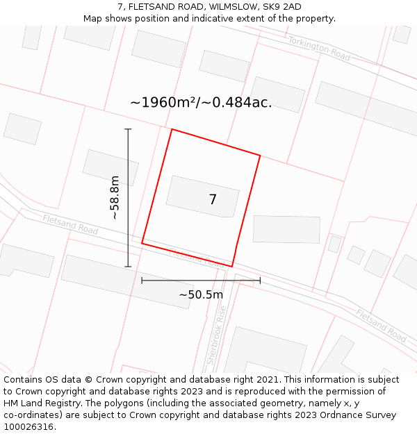 7, FLETSAND ROAD, WILMSLOW, SK9 2AD: Plot and title map