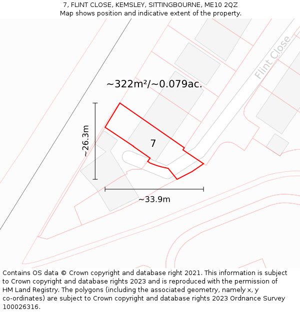 7, FLINT CLOSE, KEMSLEY, SITTINGBOURNE, ME10 2QZ: Plot and title map